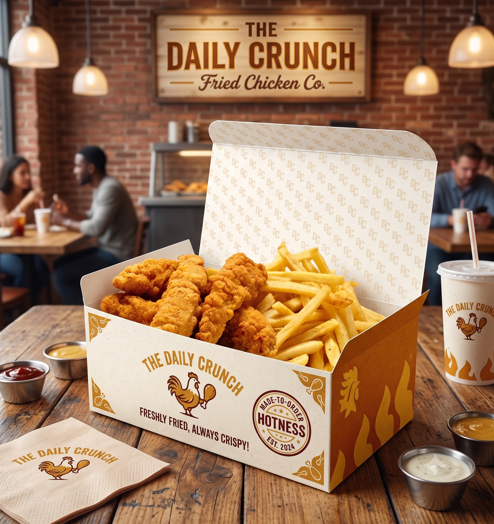 The Daily Crunch custom-printed chicken-and-fries box